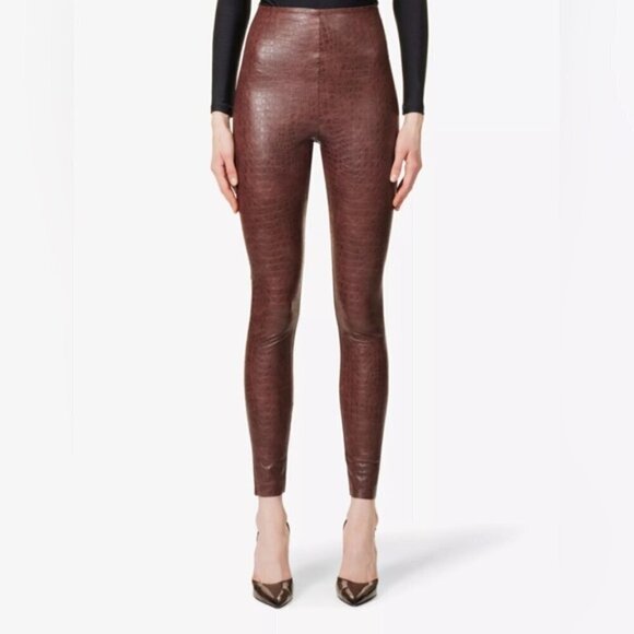 COMMANDO brown XS Croc-effect high-rise faux-leather leggings slimming - Picture 4 of 16